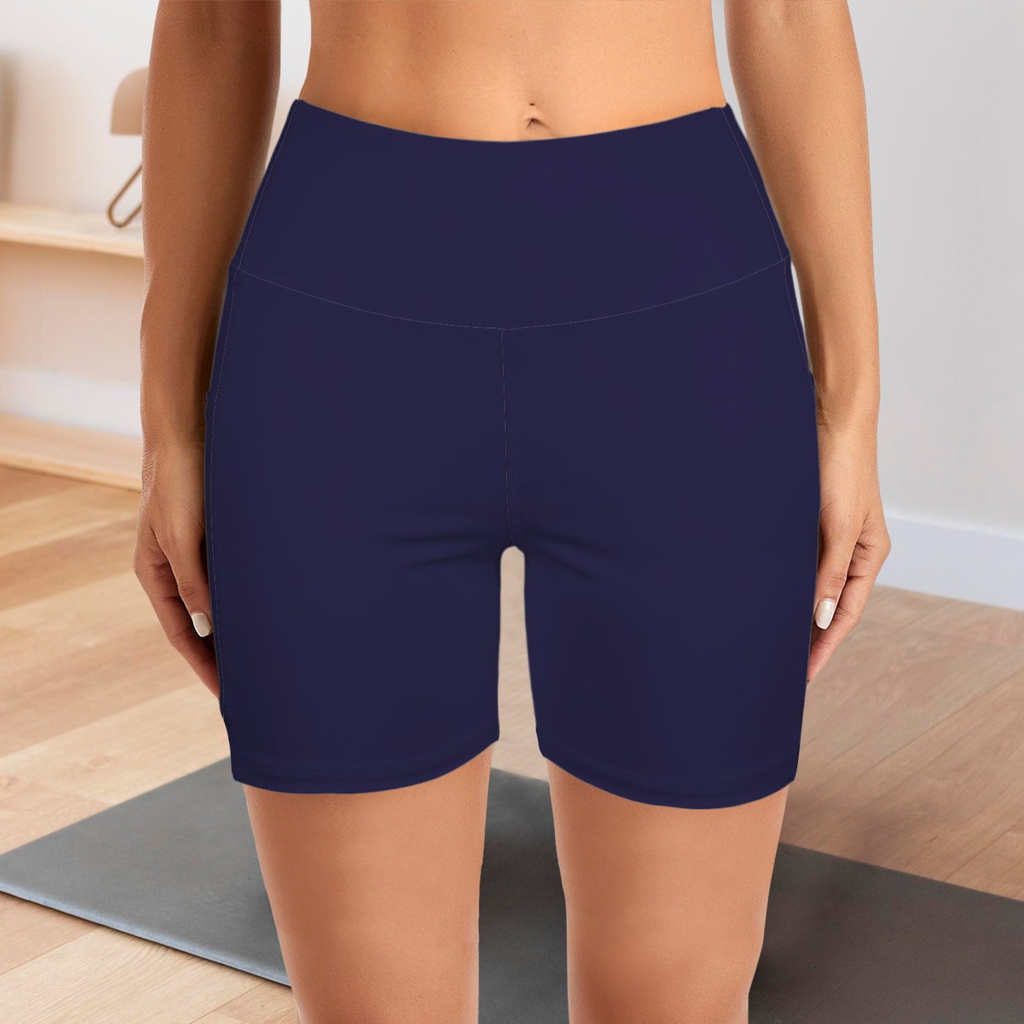 Night Blue Hight Waisted Yoga Shorts with Pockets