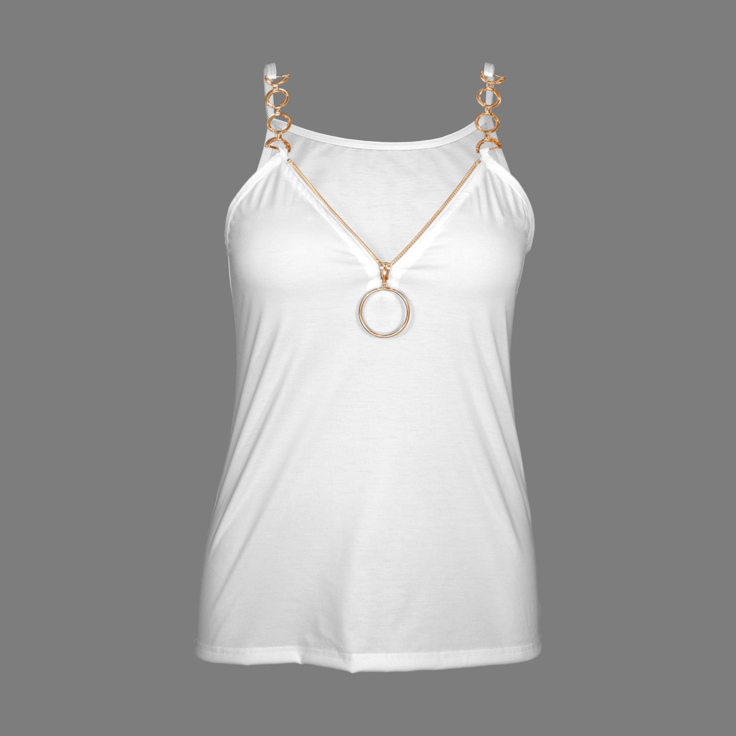 V-Neck Chain Cami Tank Tops White