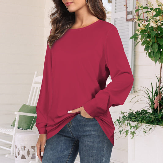 Long Sleeve Round Neck T Shirt Red