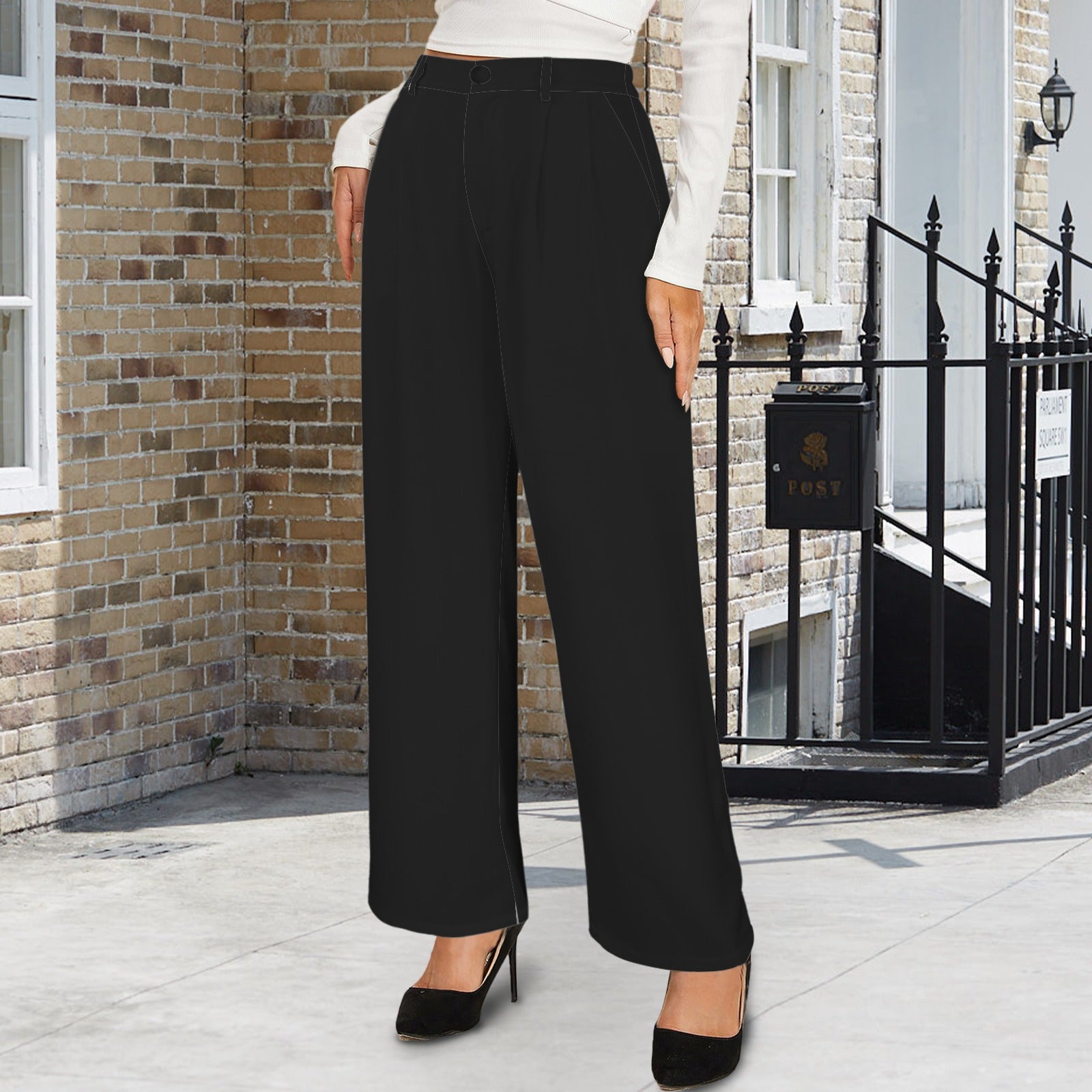 High Waist Long Straight Wide Leg Pants Black