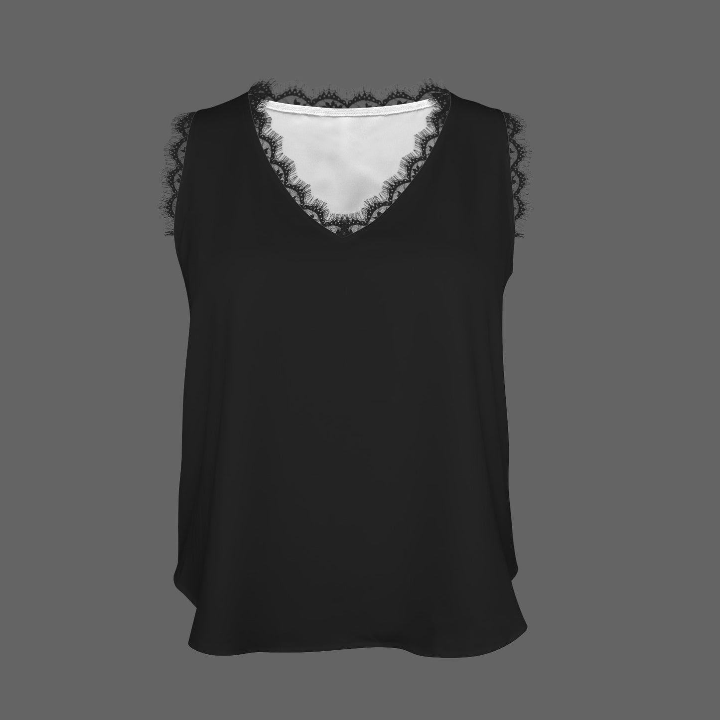 V-Neck Black Lace Trim Tank Top Black