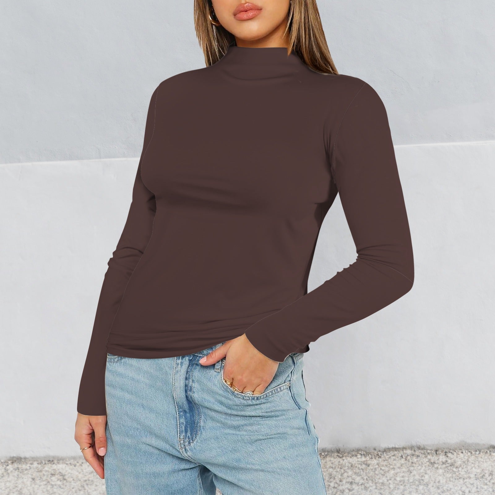 Turtleneck Slim Long Sleeve T-Shirt Espresso