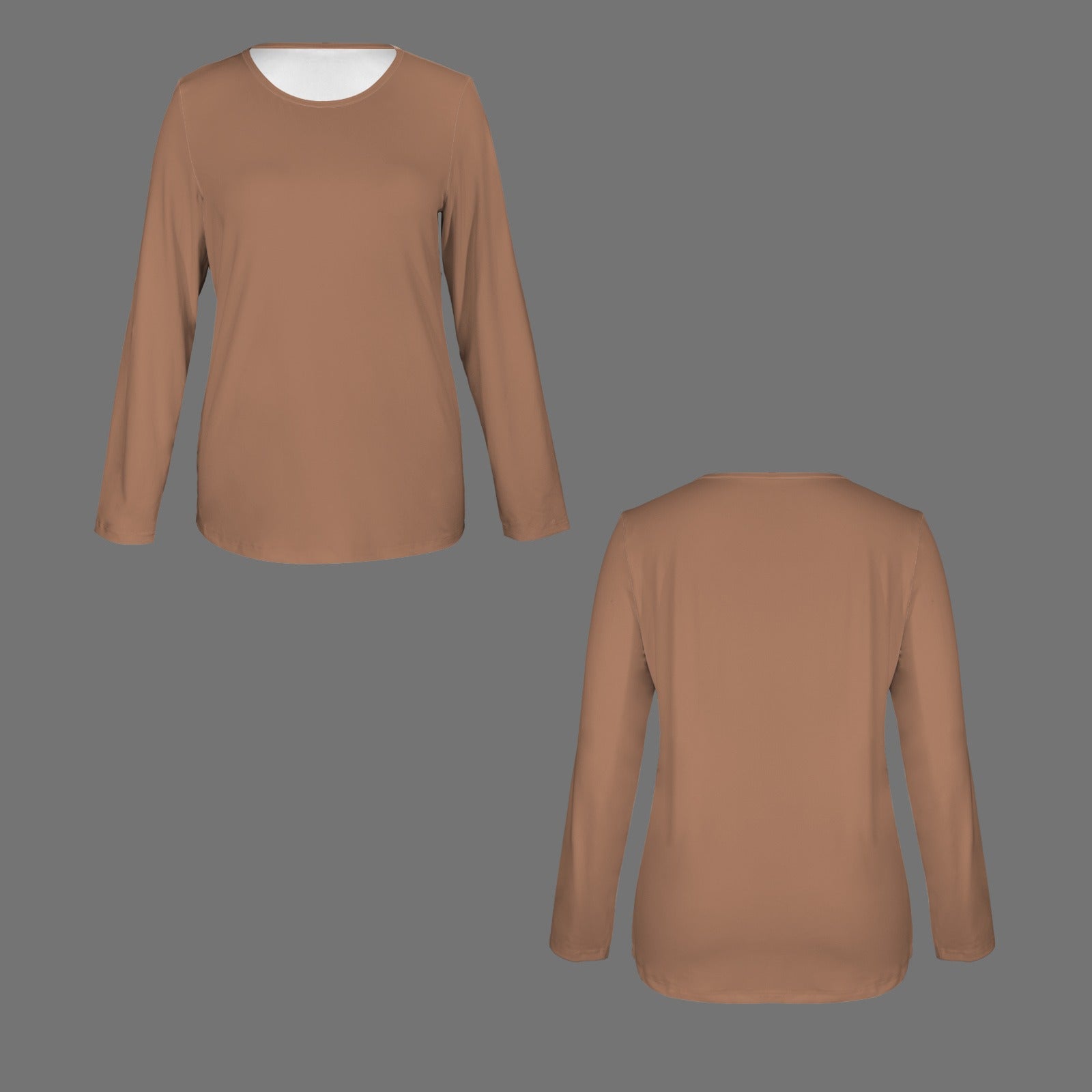 Long Sleeve Round Neck T Shirt Brown Beige