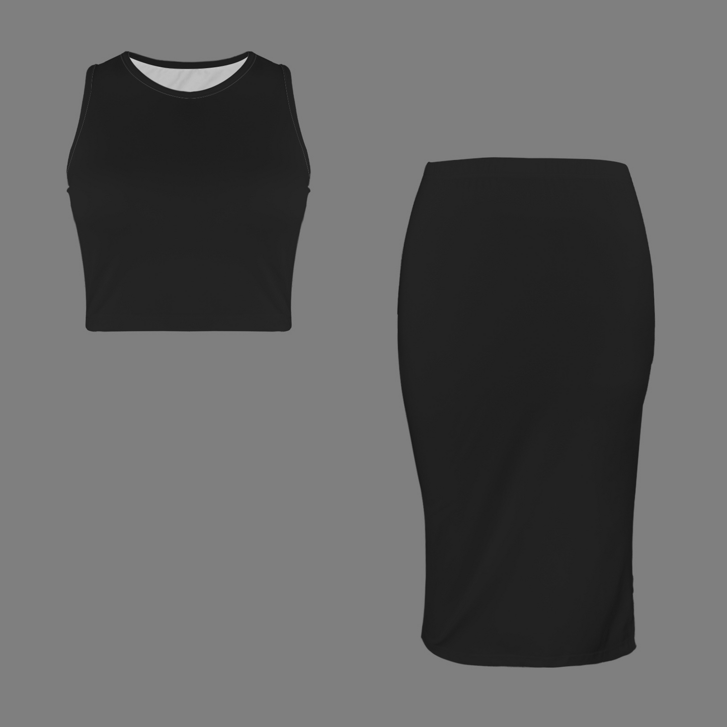 Black Mid Length Skirt & Crop Tank 2 Piece Set