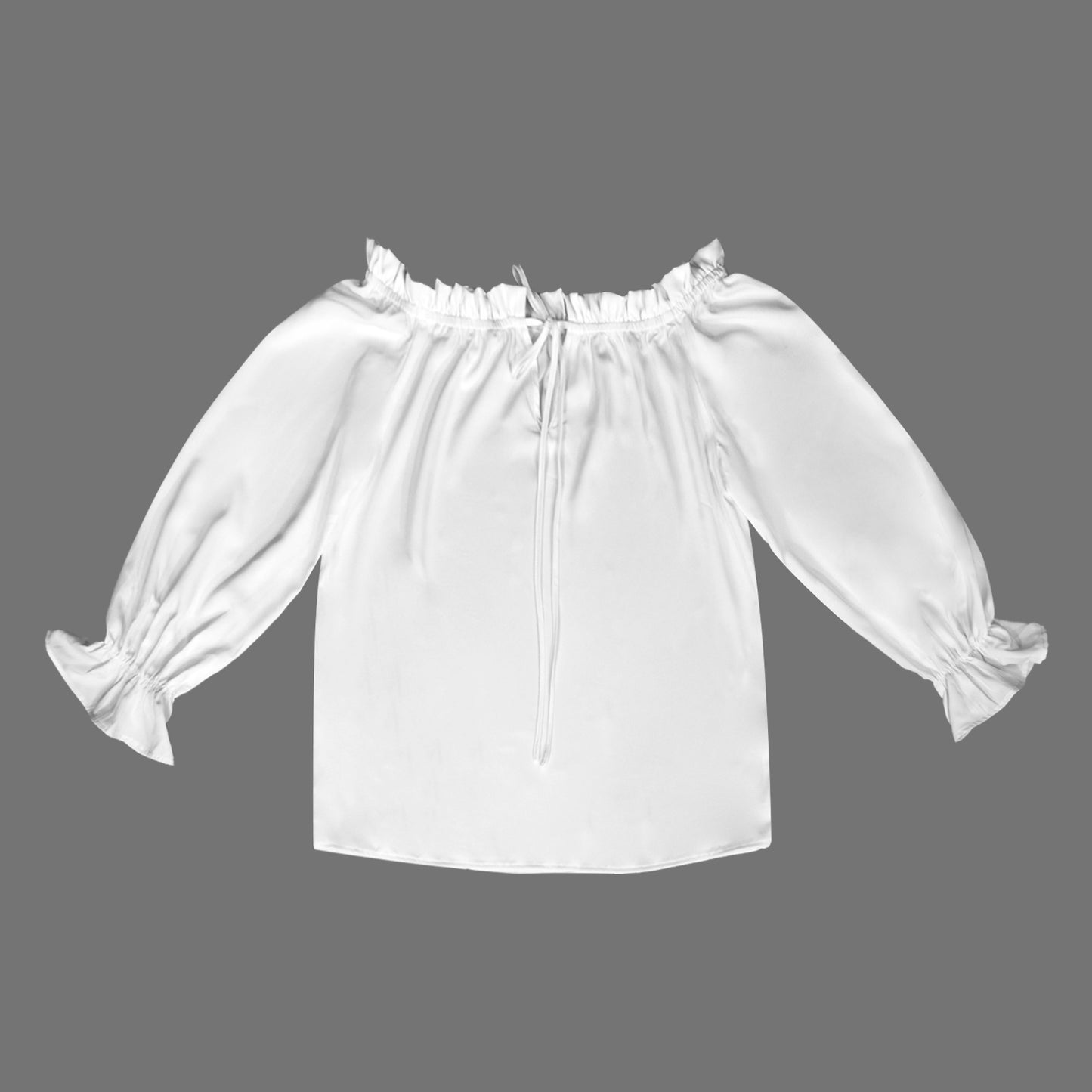 Off Shoulder Lantern Sleeve Ruffle Trim Blouse White