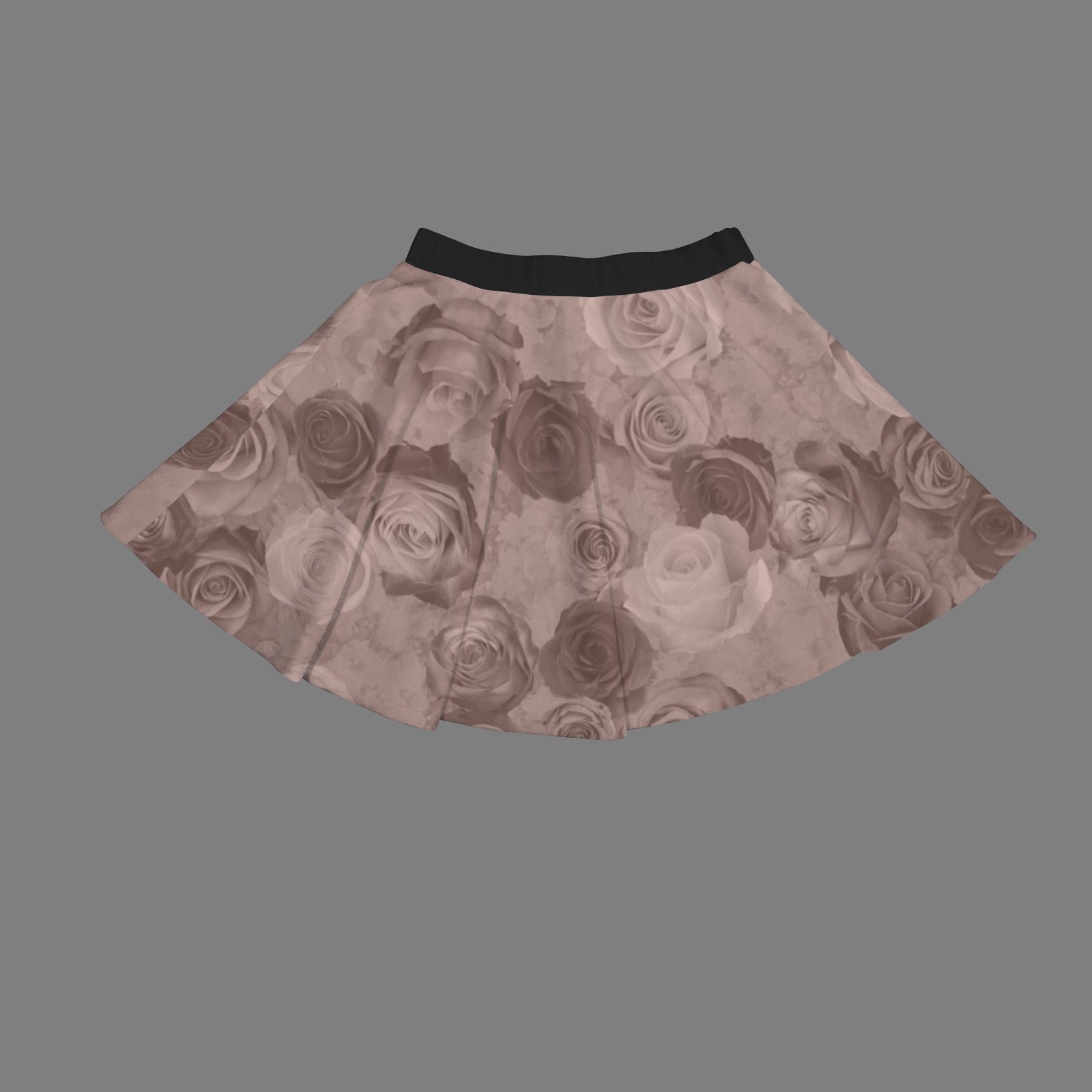 Elastic Waist Casual Flared Mini Skirt Mauvy Taupe Roses