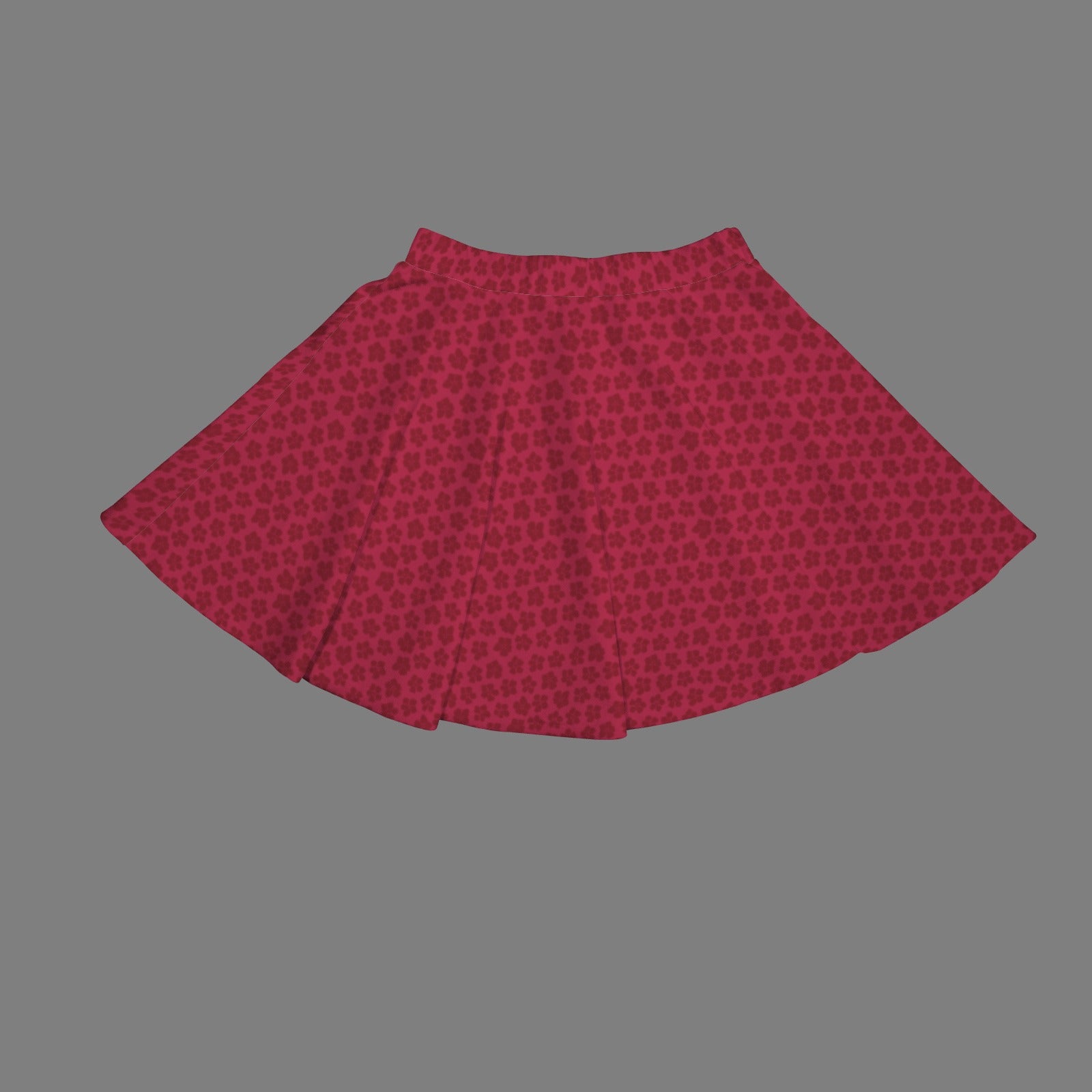 Elastic Waist Casual Flared Mini Skirt Berry Red Flower Print