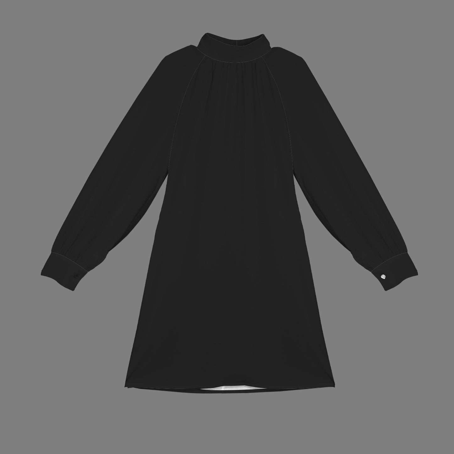 Mock Neck Long Lantern Sleeve Mini Dress Black