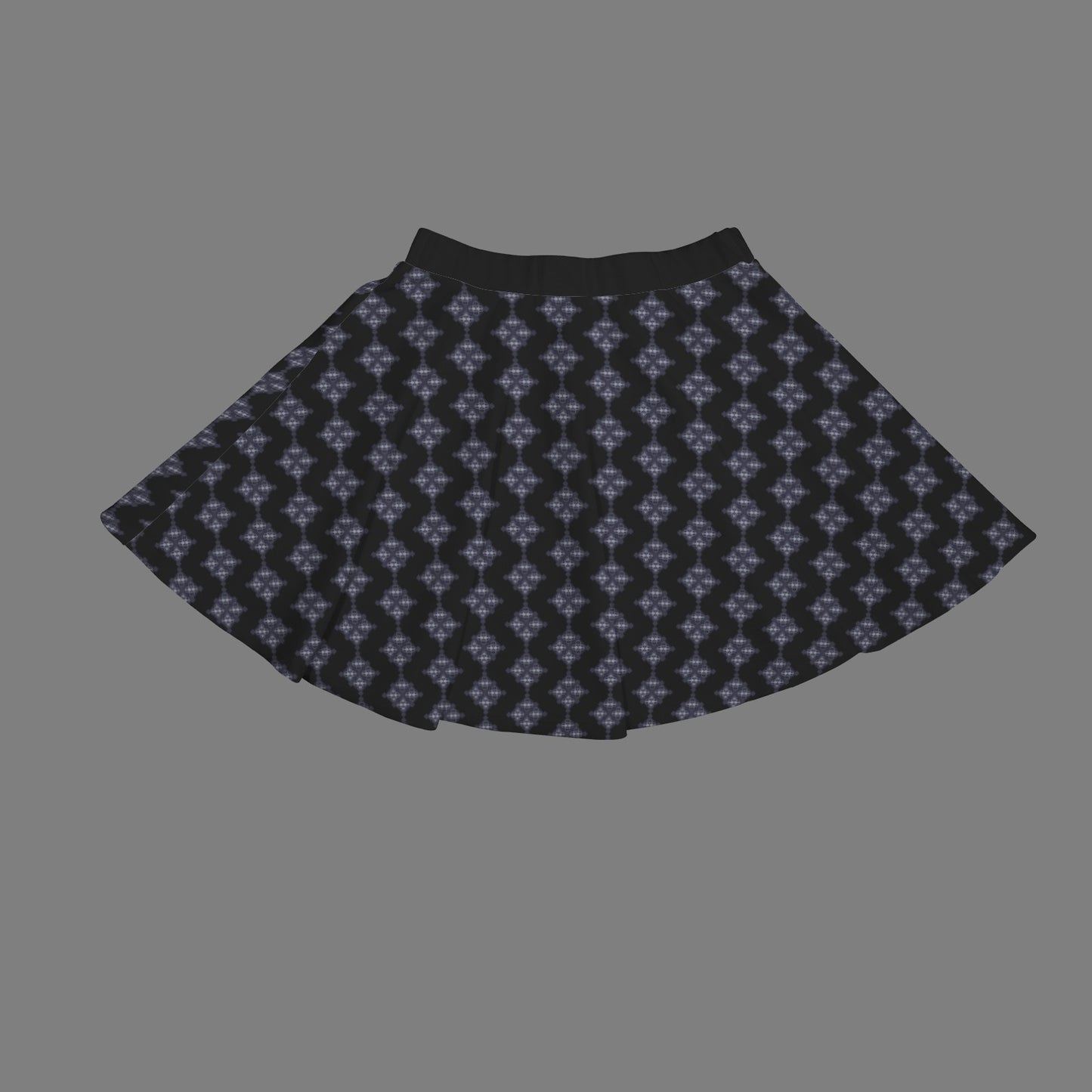 Elastic Waist Casual Flared Mini Skirt Black Blue é Diamond Print