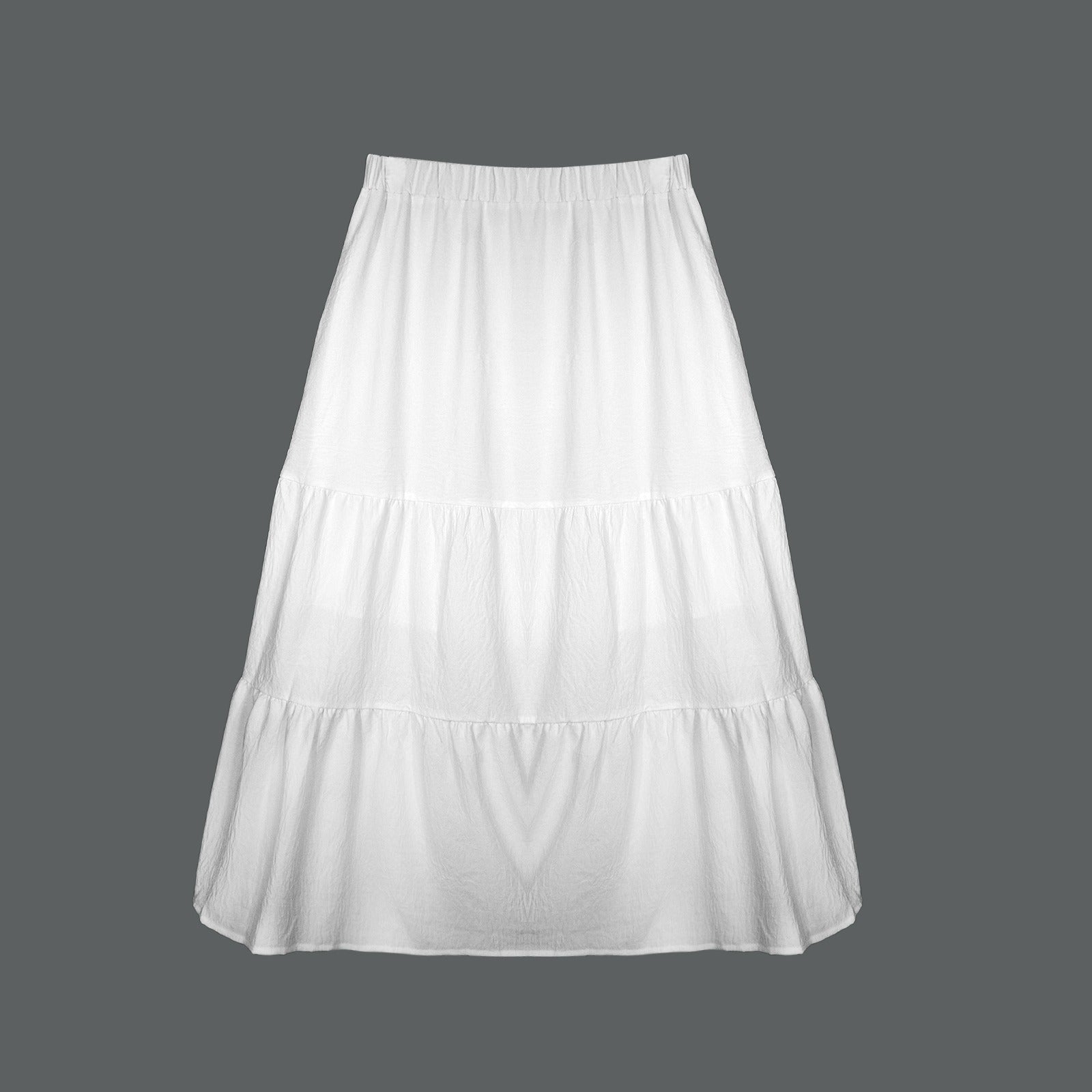 Elastic Waist Tiered Ruffle Hem Pocket Maxi Skirt White