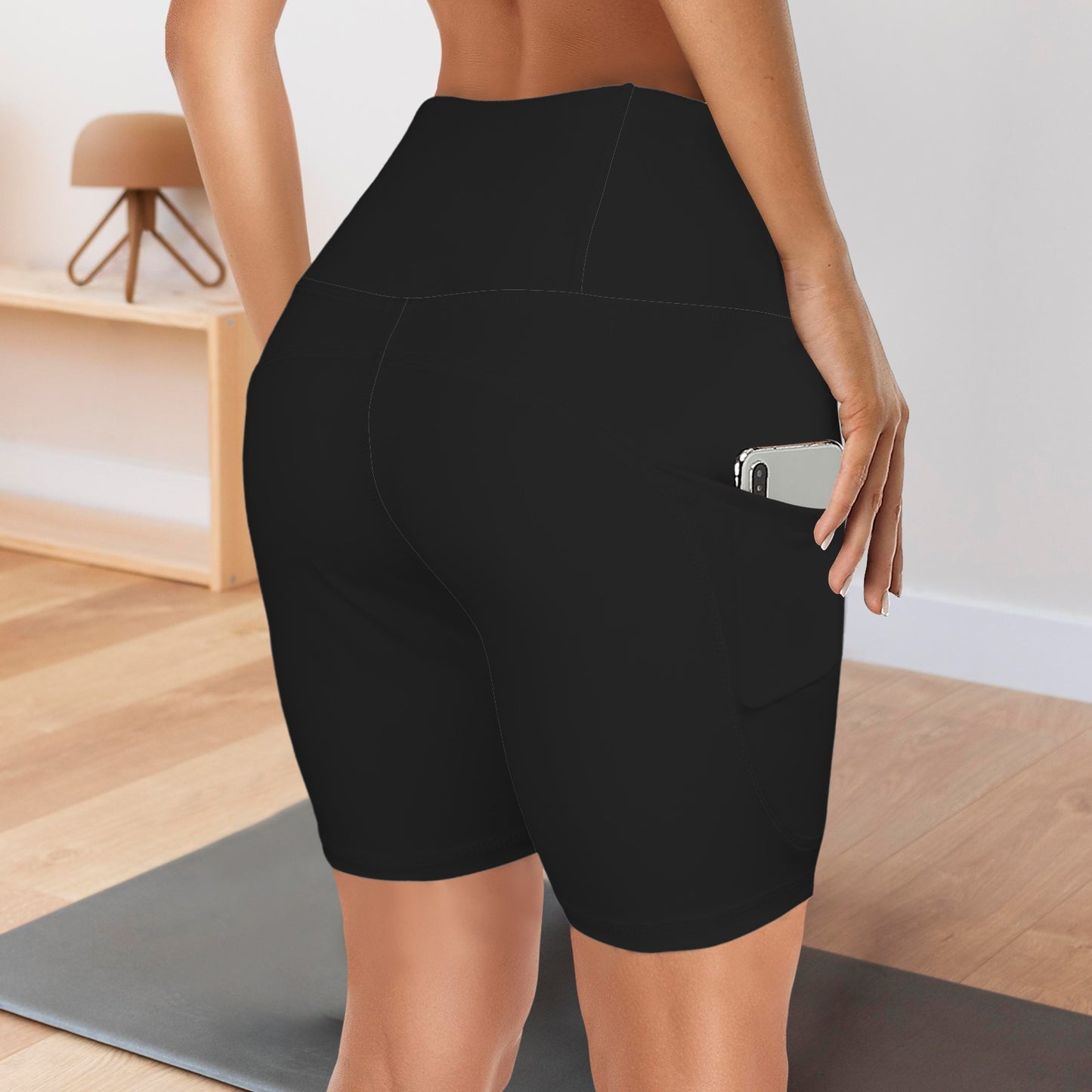 High Waist Deep Pockets Yoga Shorts Black