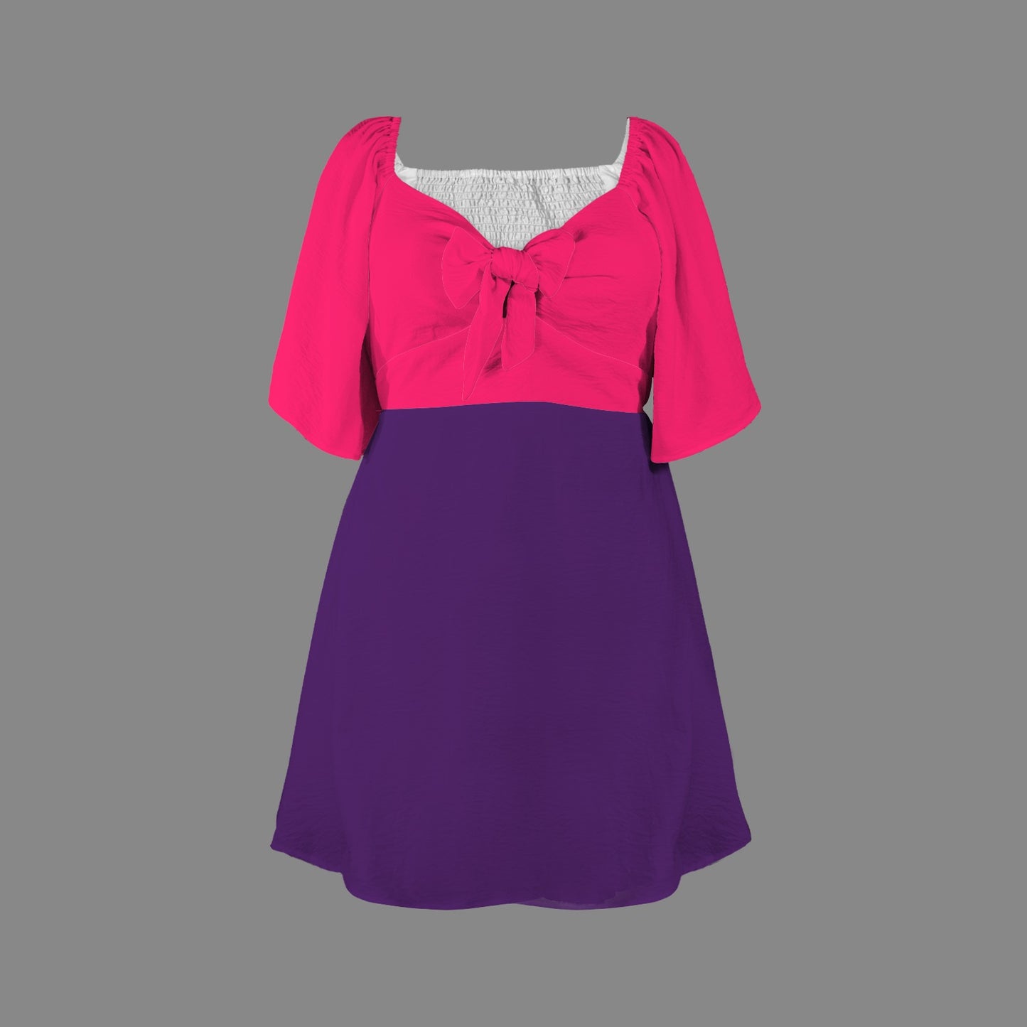 V-Neck Bowknot Casual Dress Fuchsia