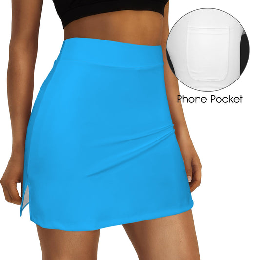 High Waist Pocket Split Sport Skort Blue Bright