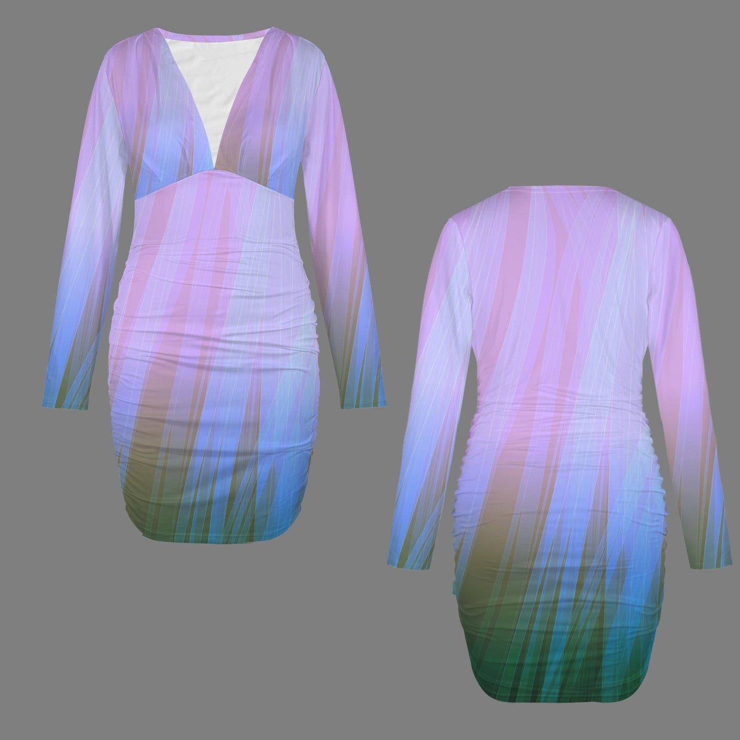 Glow Gradient Fitted V-Neck Long Sleeved Dress