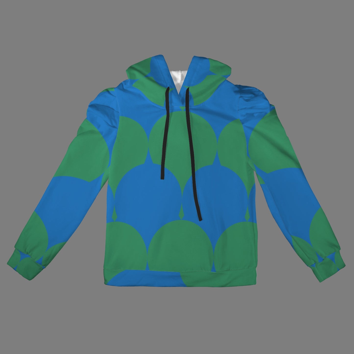 Pleated Puff Sleeve Hooded Fleece Sweatshirt Peacock Geo Print