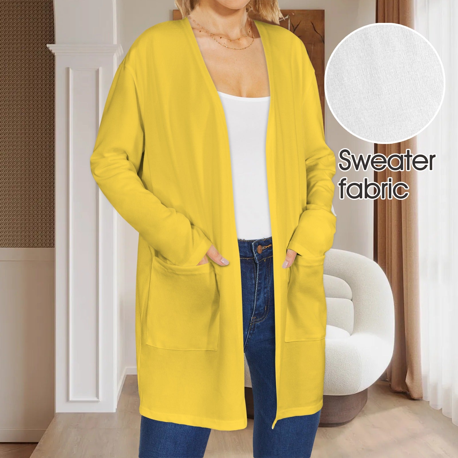 Long Sleeve Pocket Cardigan Yellow