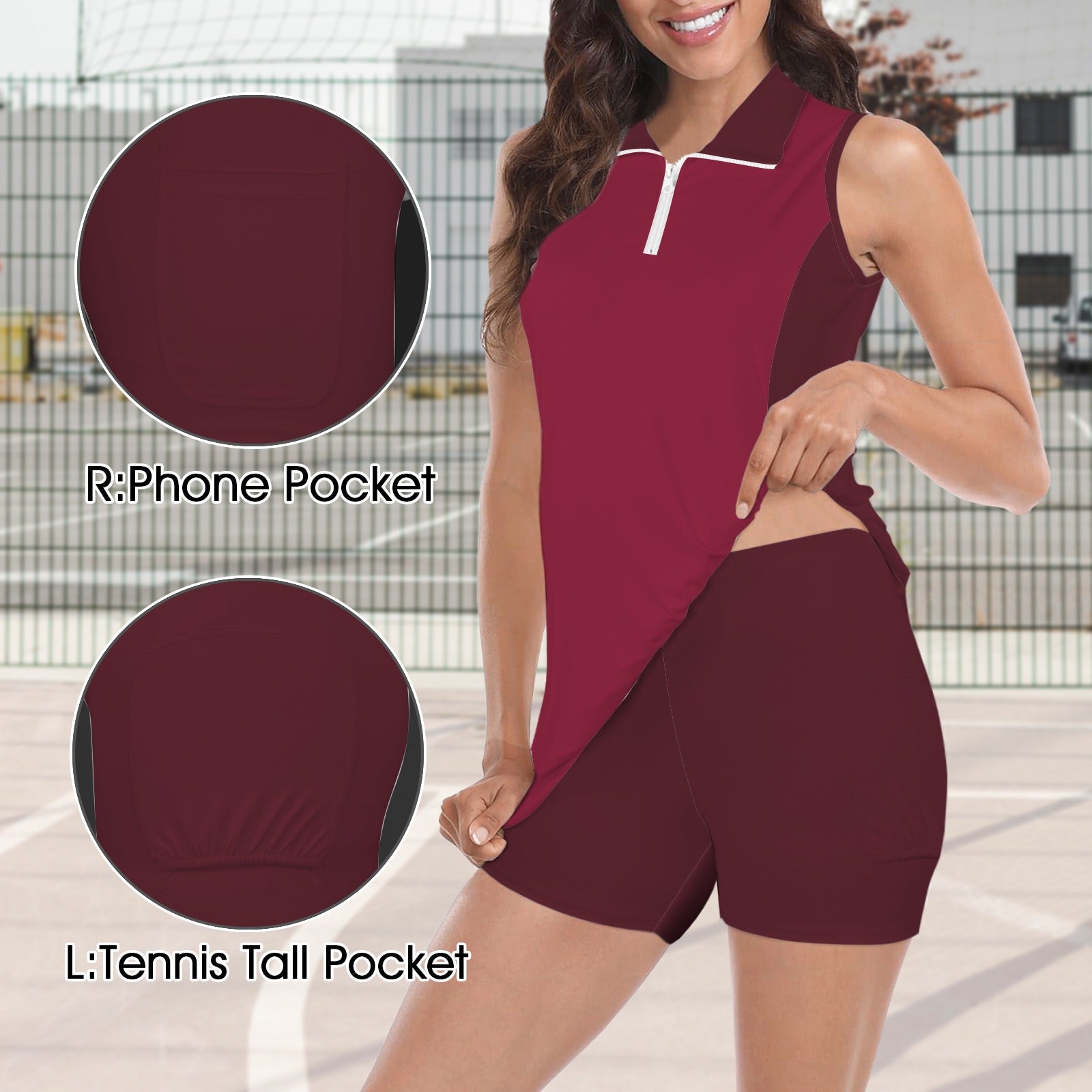 Berry Sport Dress with Inner Shorts & Pocket