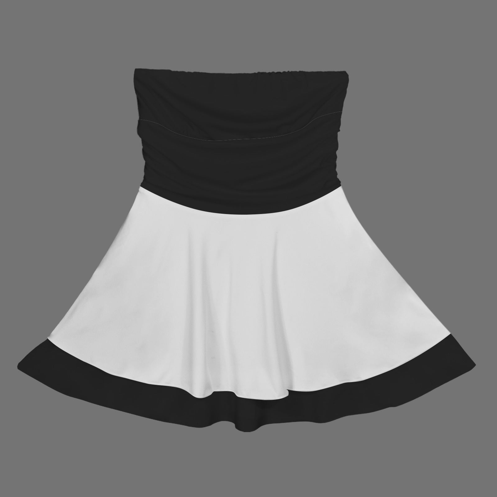 Strapless Tube Ruffle Tiered Mini Dress Black & Pale Grey