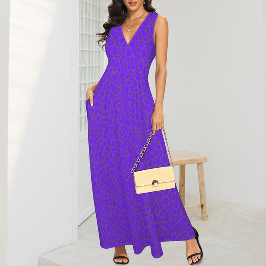 Purple Petal Print Sleeveless Maxi Dress