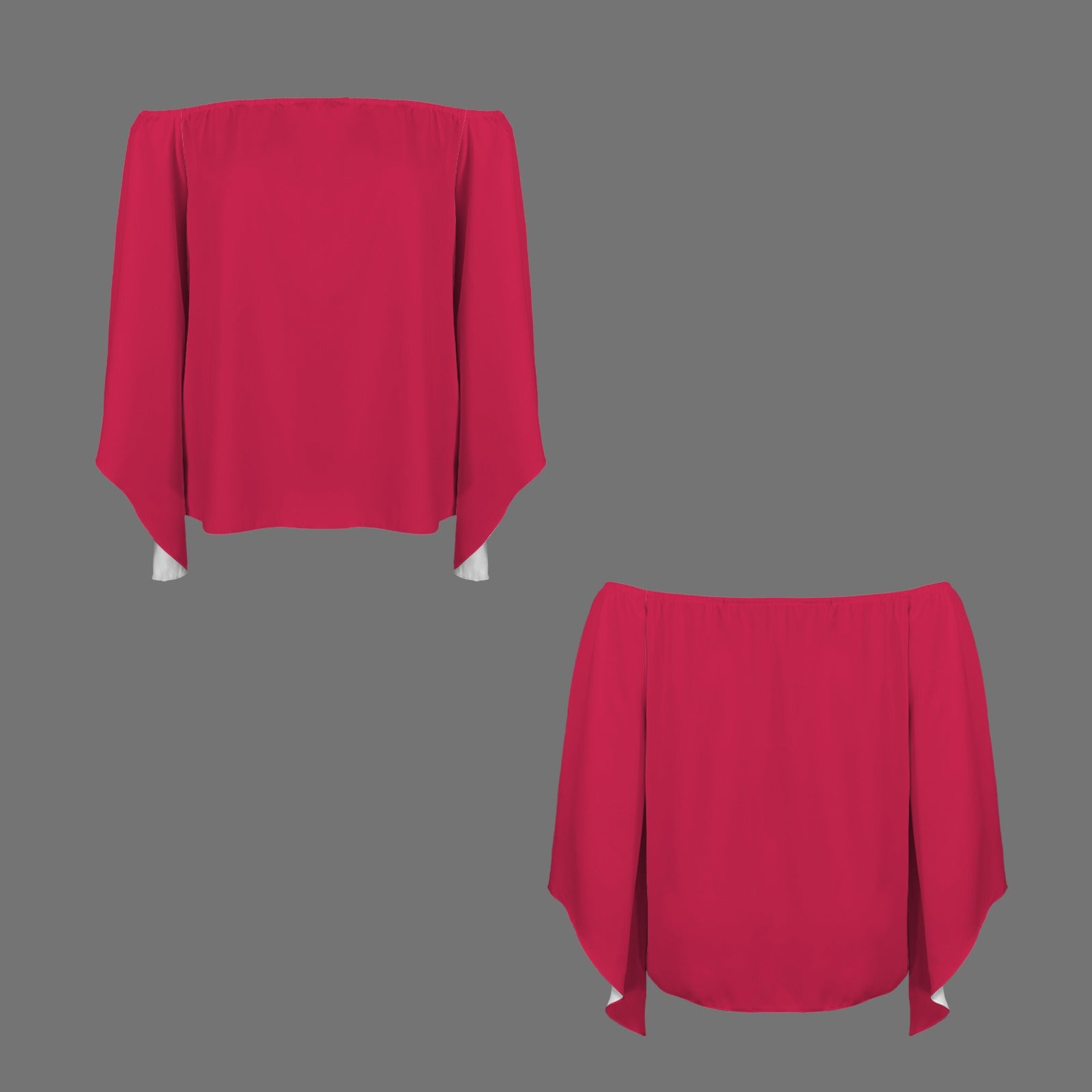 Off Shoulder Trumpet Sleeve Blouse Red