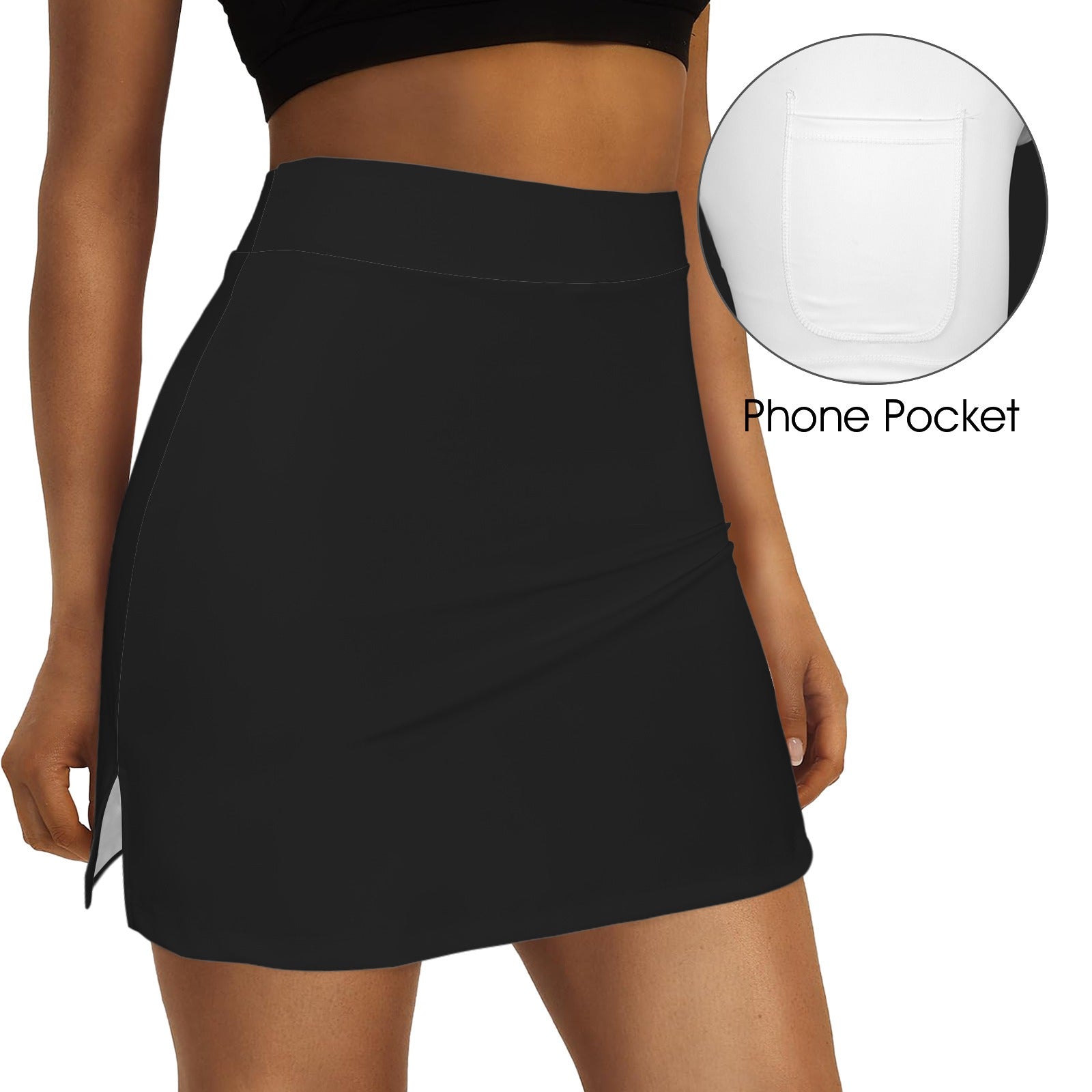 High Waist Pocket Split Sport Skort Black