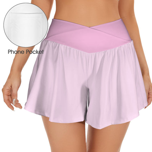 Sports Shorts with Cross Front Waist with Pockets Pink