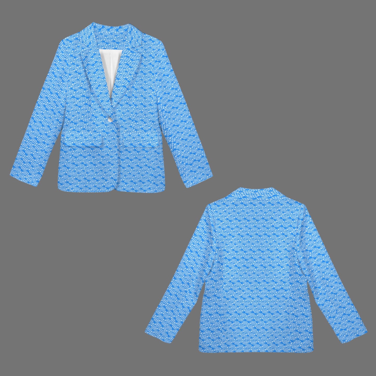 Open Front Casual Long Sleeve Blazer Blue White Floral