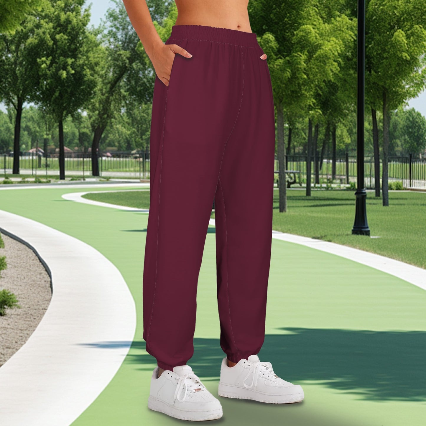 Darkest Red High Waist Pocket Sweatpants