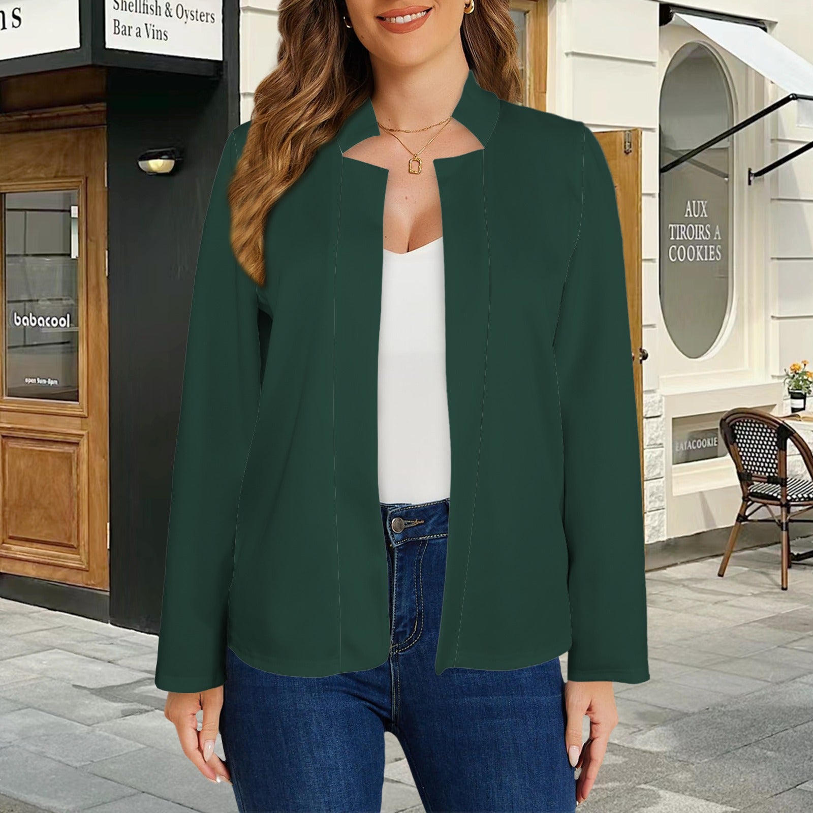 Open Front Long Sleeve Blazer Forest