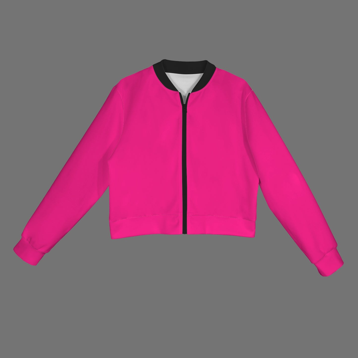 Casual Long Sleeve Zip Front Bomber Jacket Magenta Black