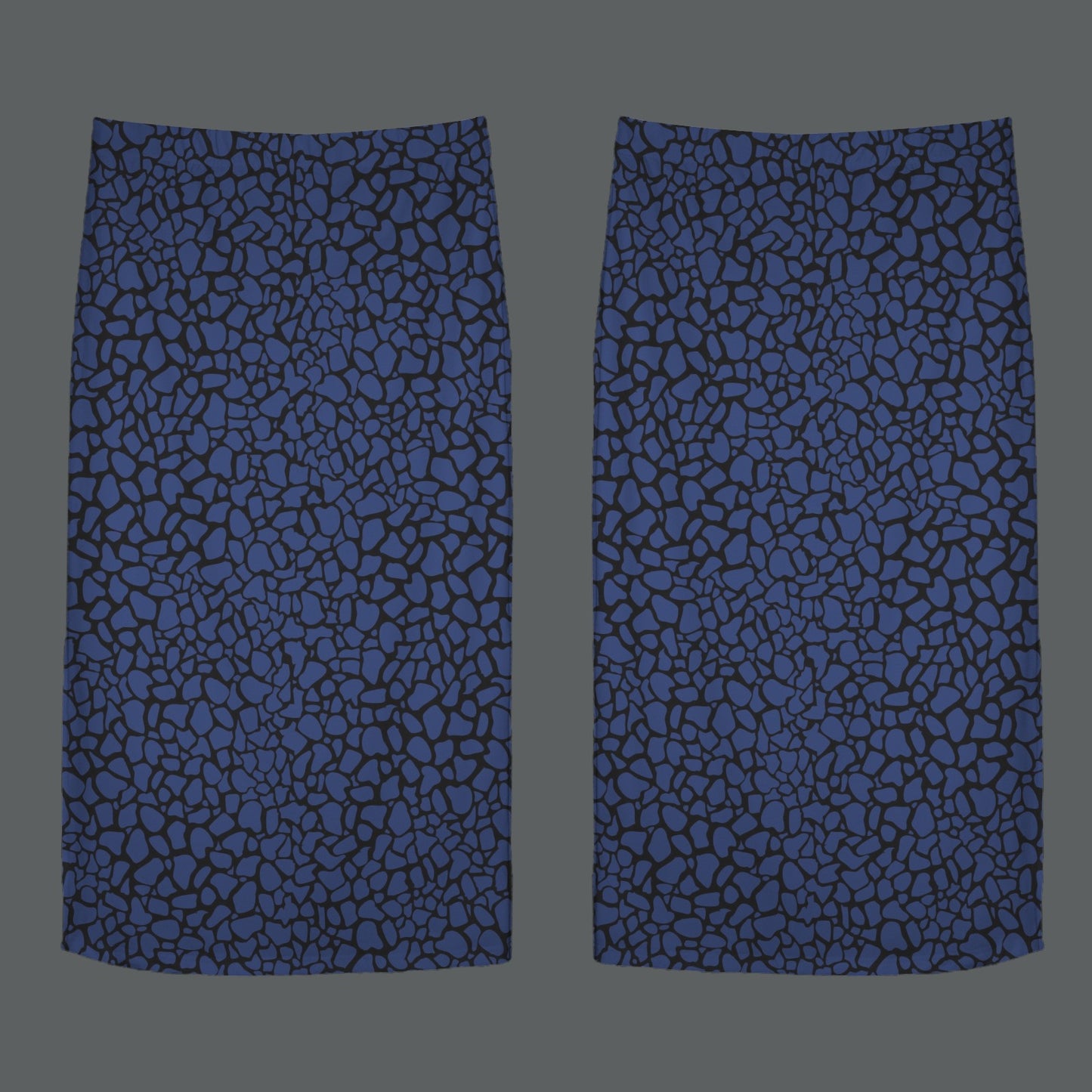 High Waist Split Skirt Bold Blue Black Petal Print