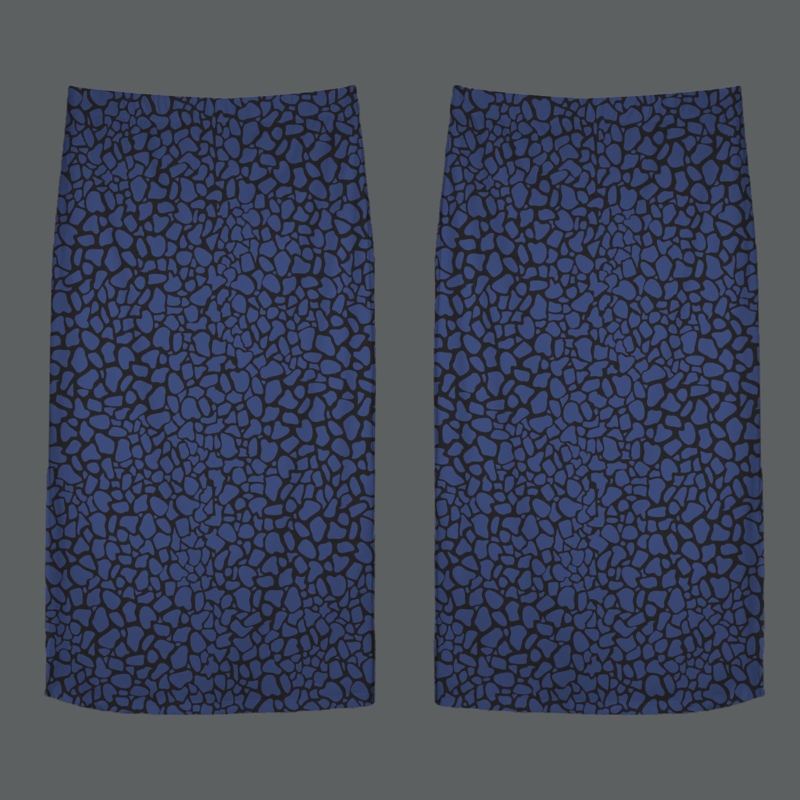 High Waist Split Skirt Bold Blue Black Petal Print