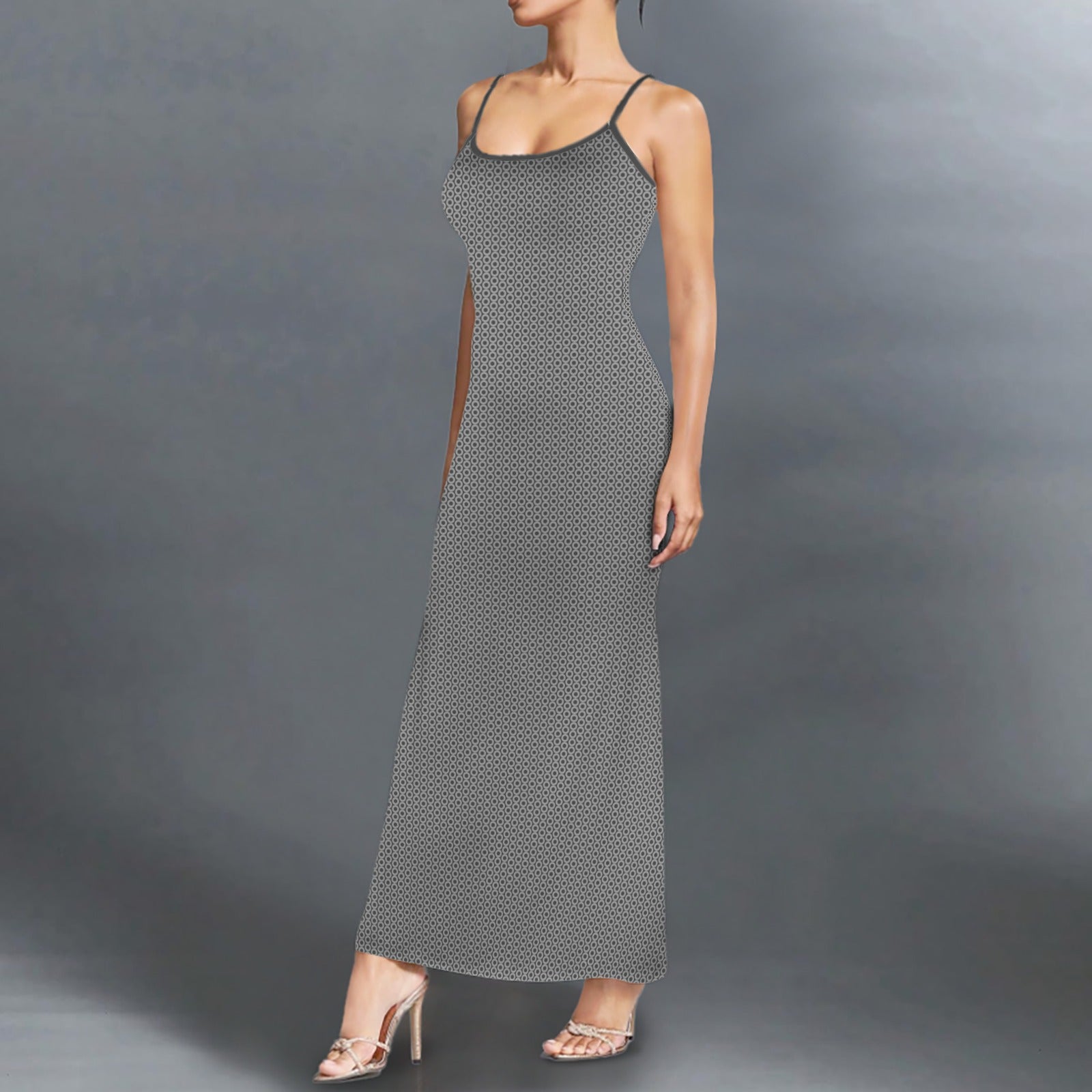 Casual Lounge Slip Maxi Dress Circle Geo Grey Dark