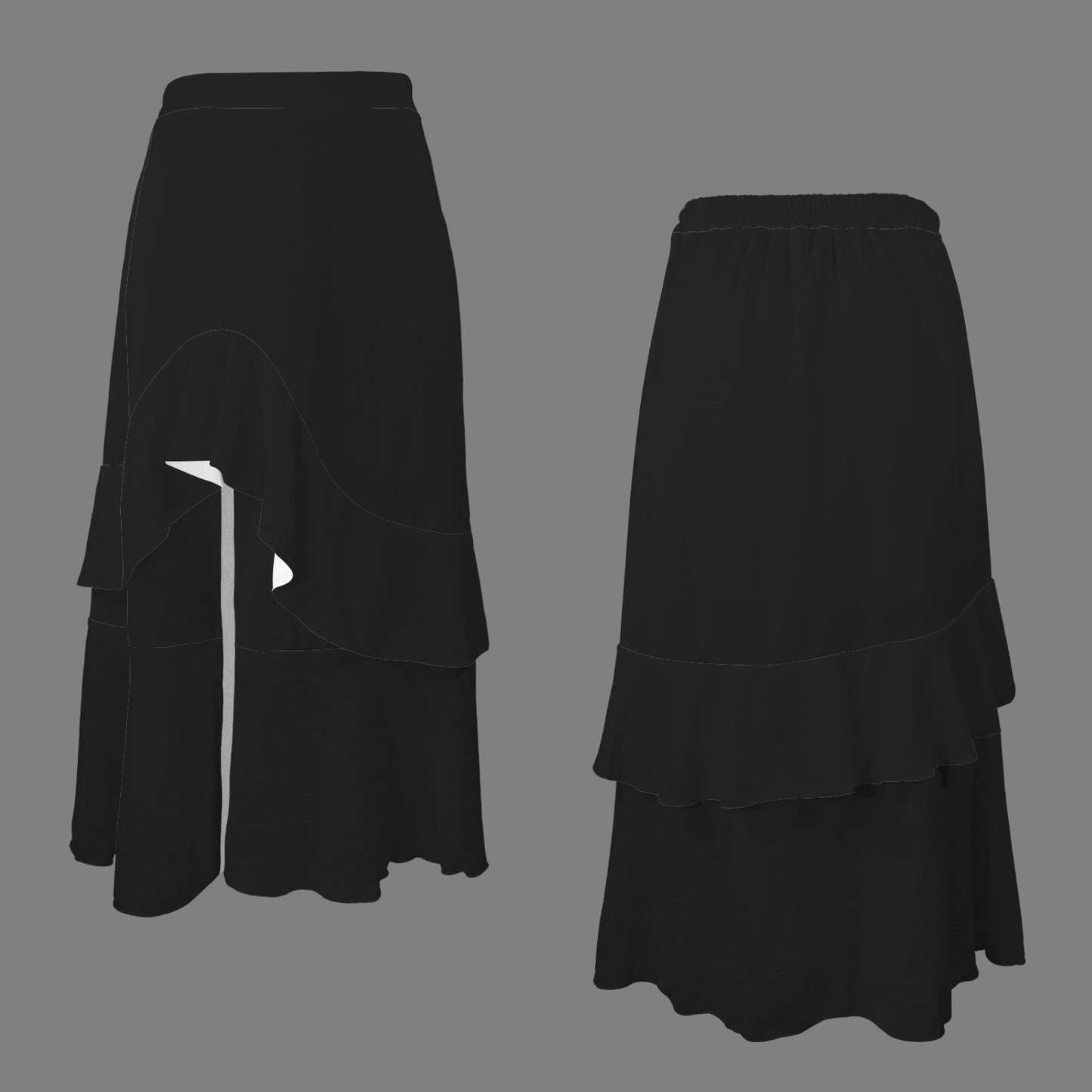 High Side Split Ruffle Hem Maxi Skirt Black