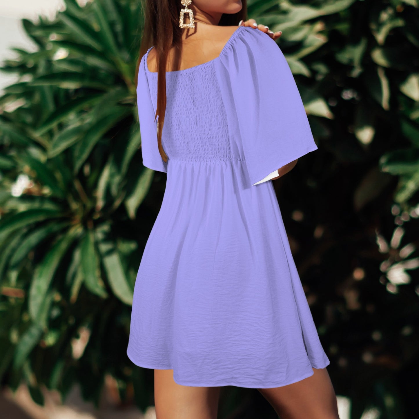 V-Neck Bowknot Casual Dress Periwinkle