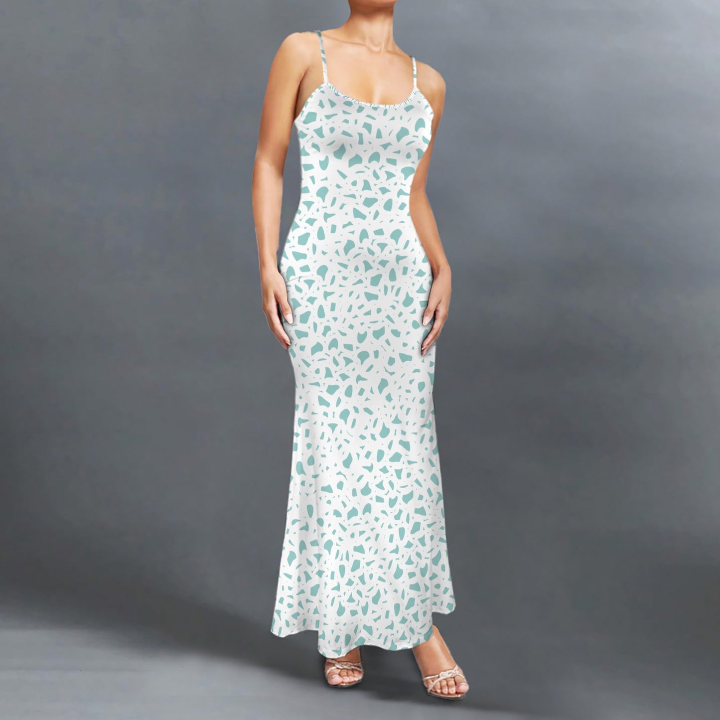 Casual Lounge Slip Maxi Dress Dusted Teal White Coral