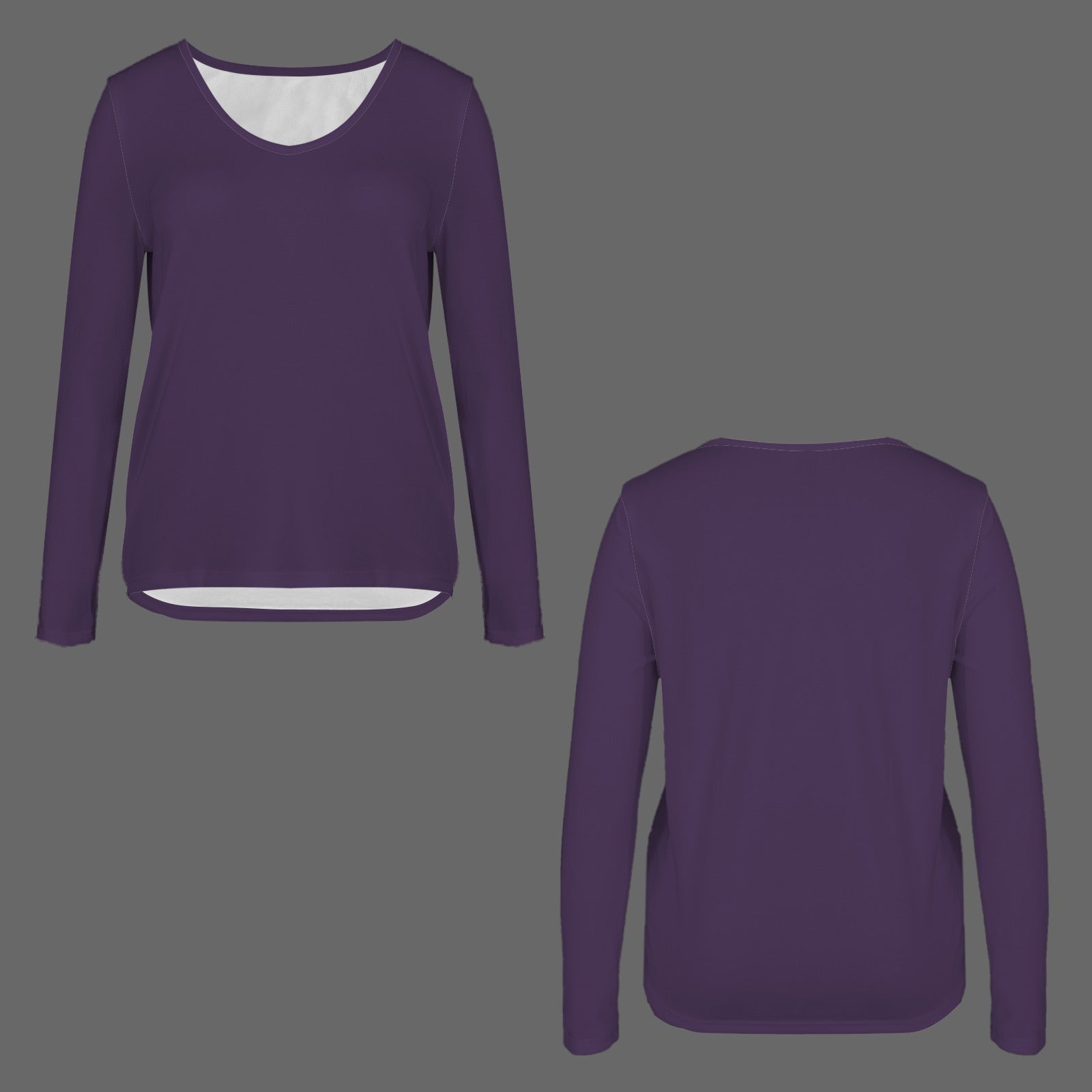 V Neck Long Sleeve Pullover Top Plum