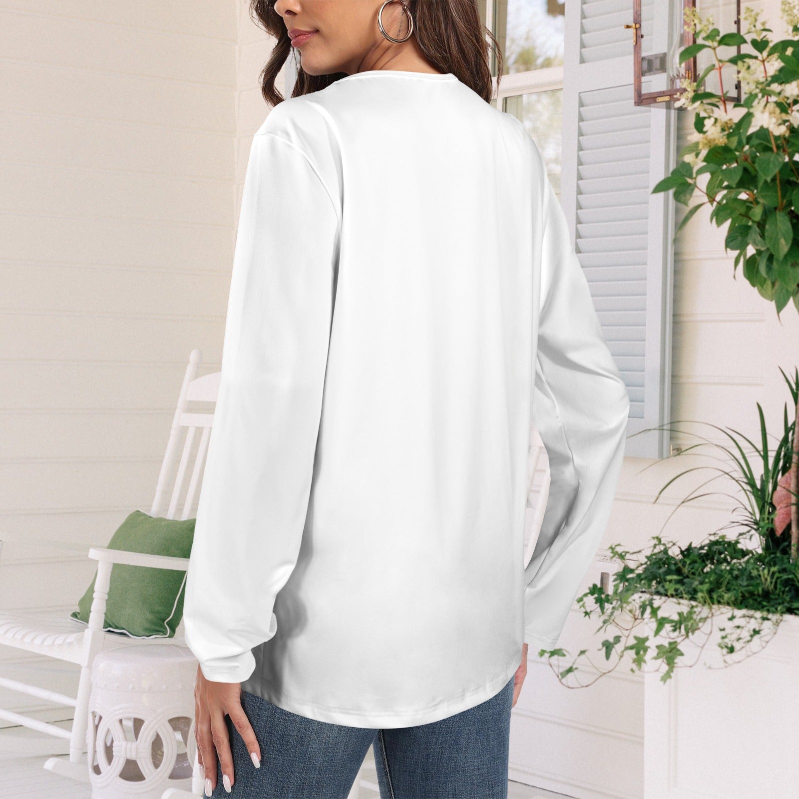 Long Sleeve Round Neck T Shirt White