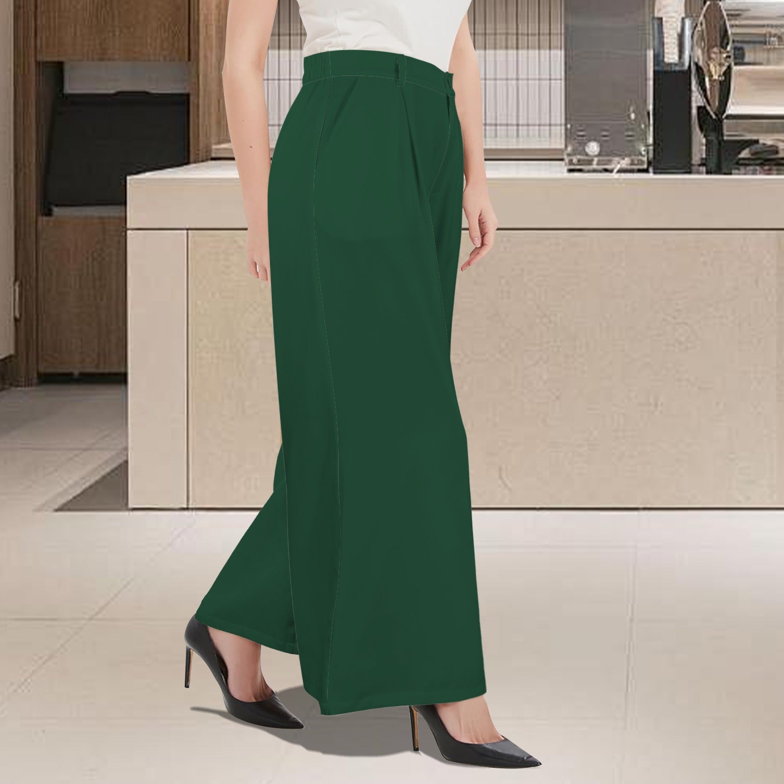 High Waist Casual Wide Leg Long Pants Forest