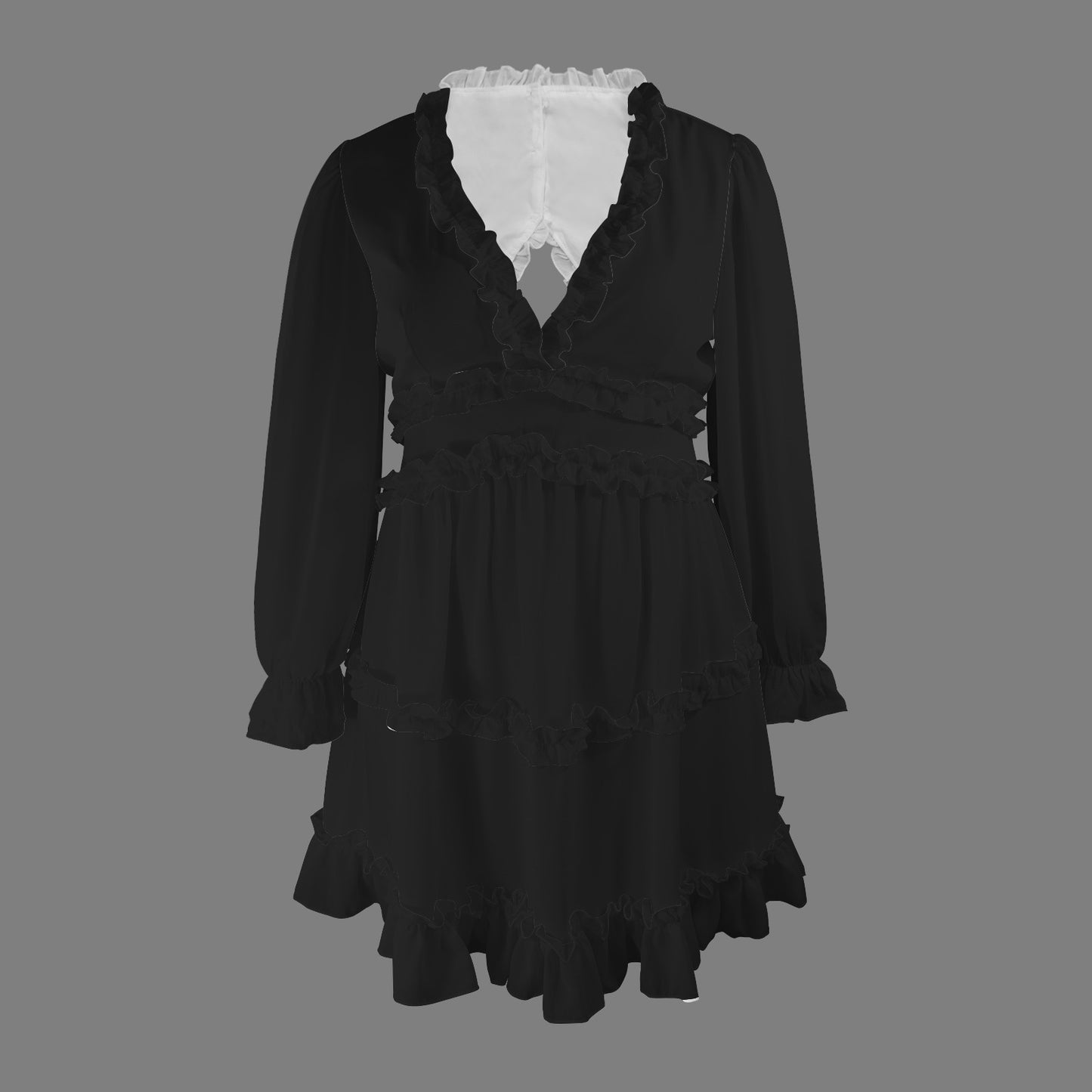 Off Shoulder Backless Ruffle Sleeve Dress Black