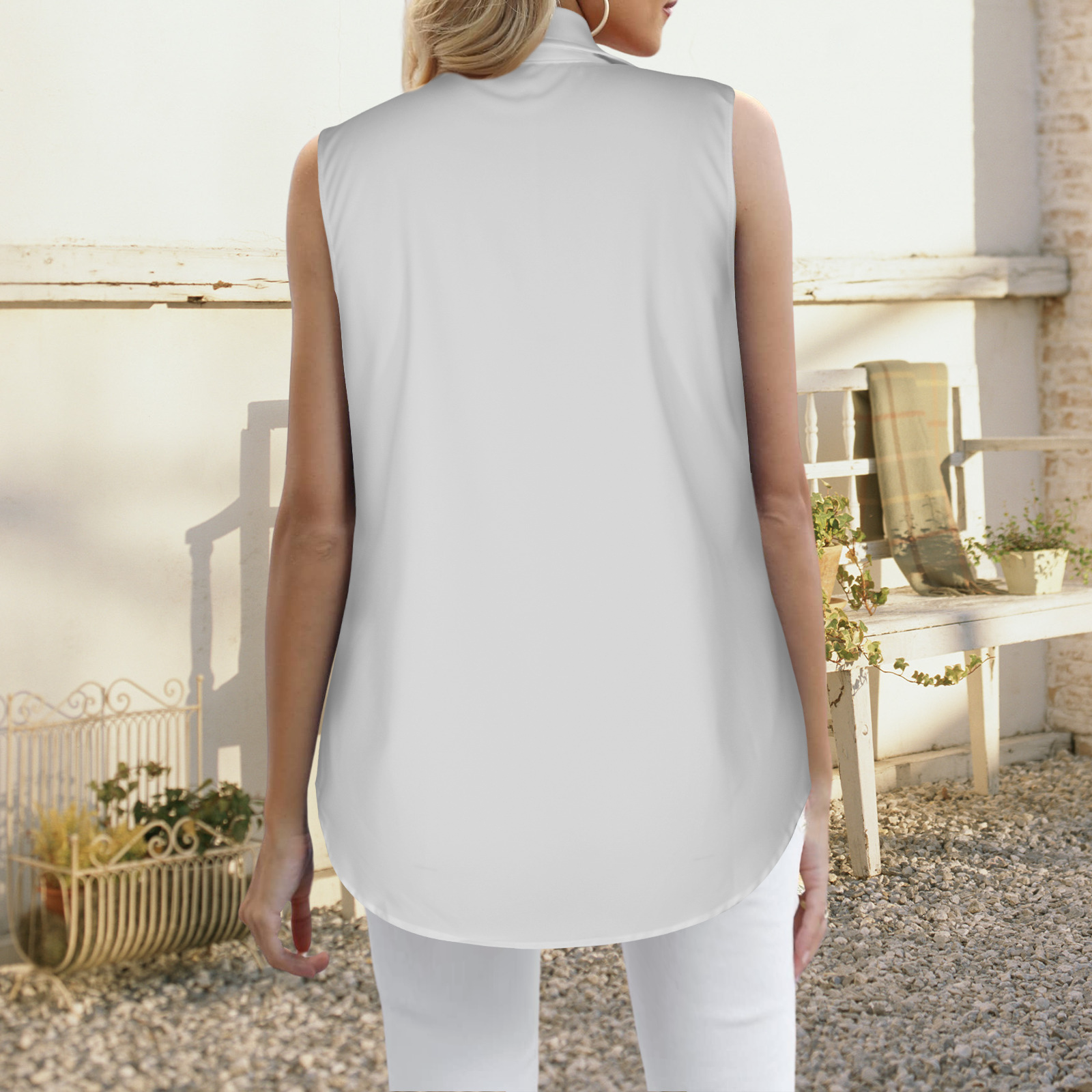 Palest Cloud Grey Sleeveless Button Front Shirt