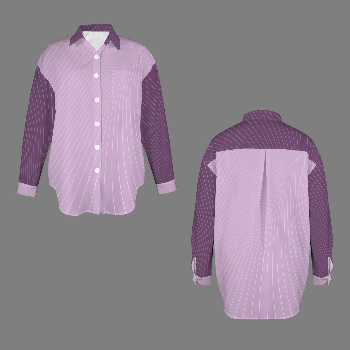 Mauve Curvestripe Long Sleeve Pocket Button Shirt