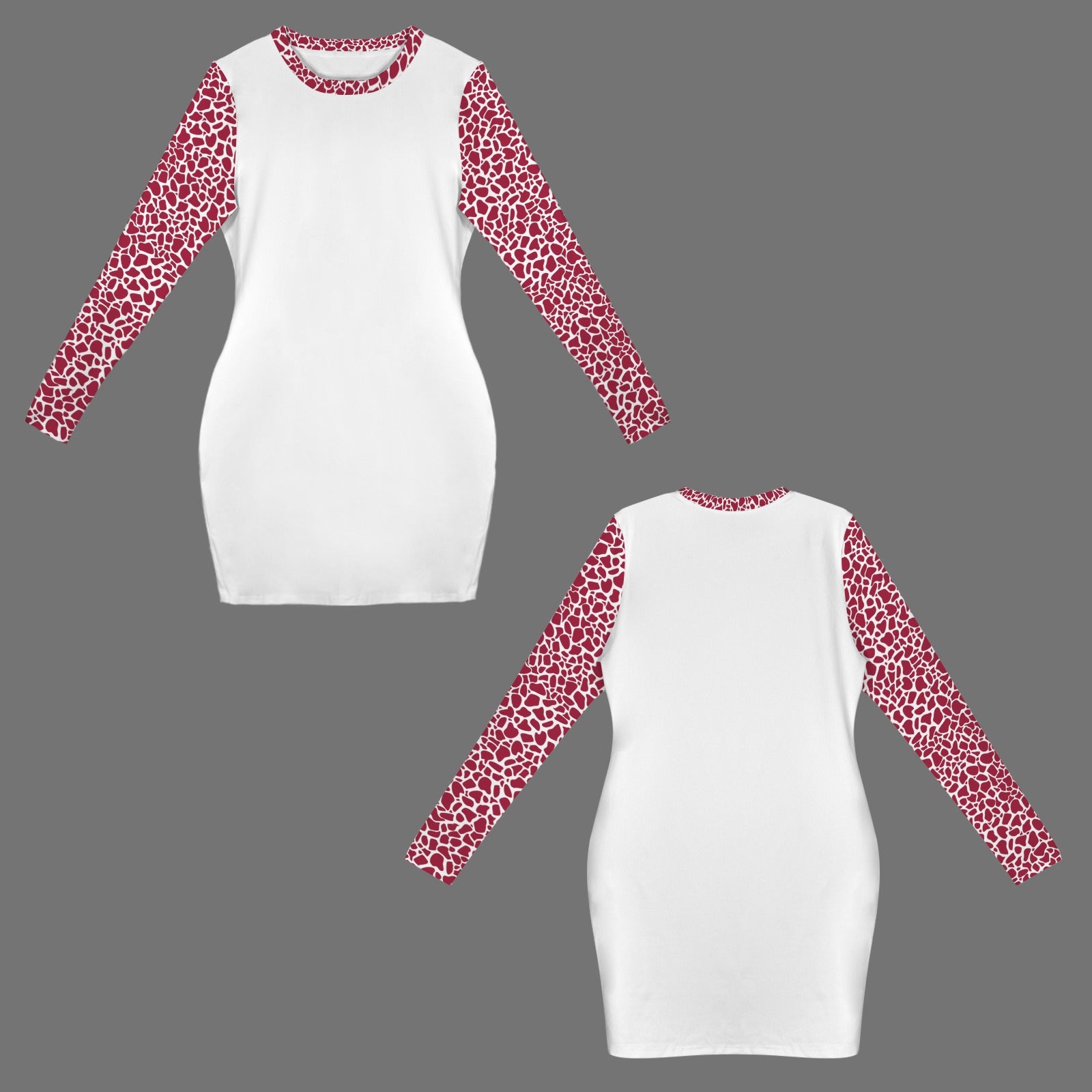 Crew Neck Long Sleeve Bodycon Dress White Red Petal Print