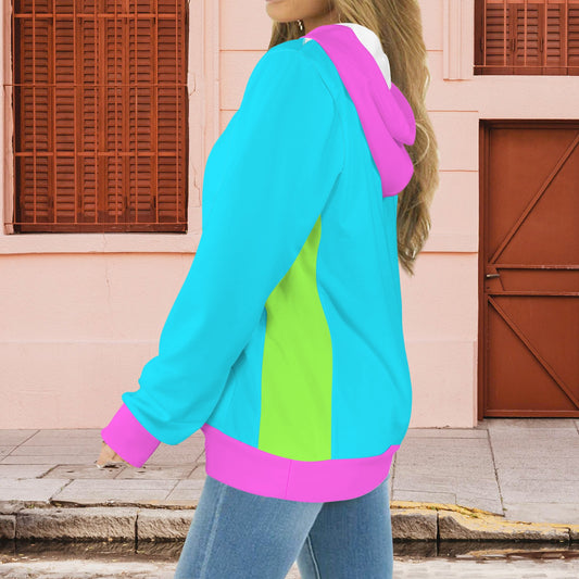 Drawstring Hoodie Sweatshirt with Pocket Multi Color Bright Turquoise Fuchsia