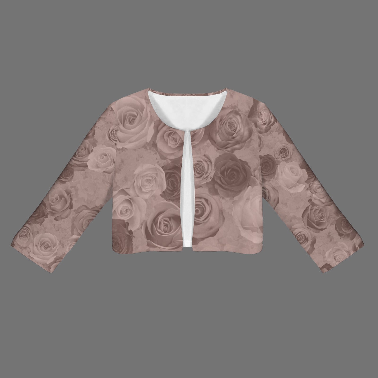 Neutral Mauve Roses Open Front Short Blazer