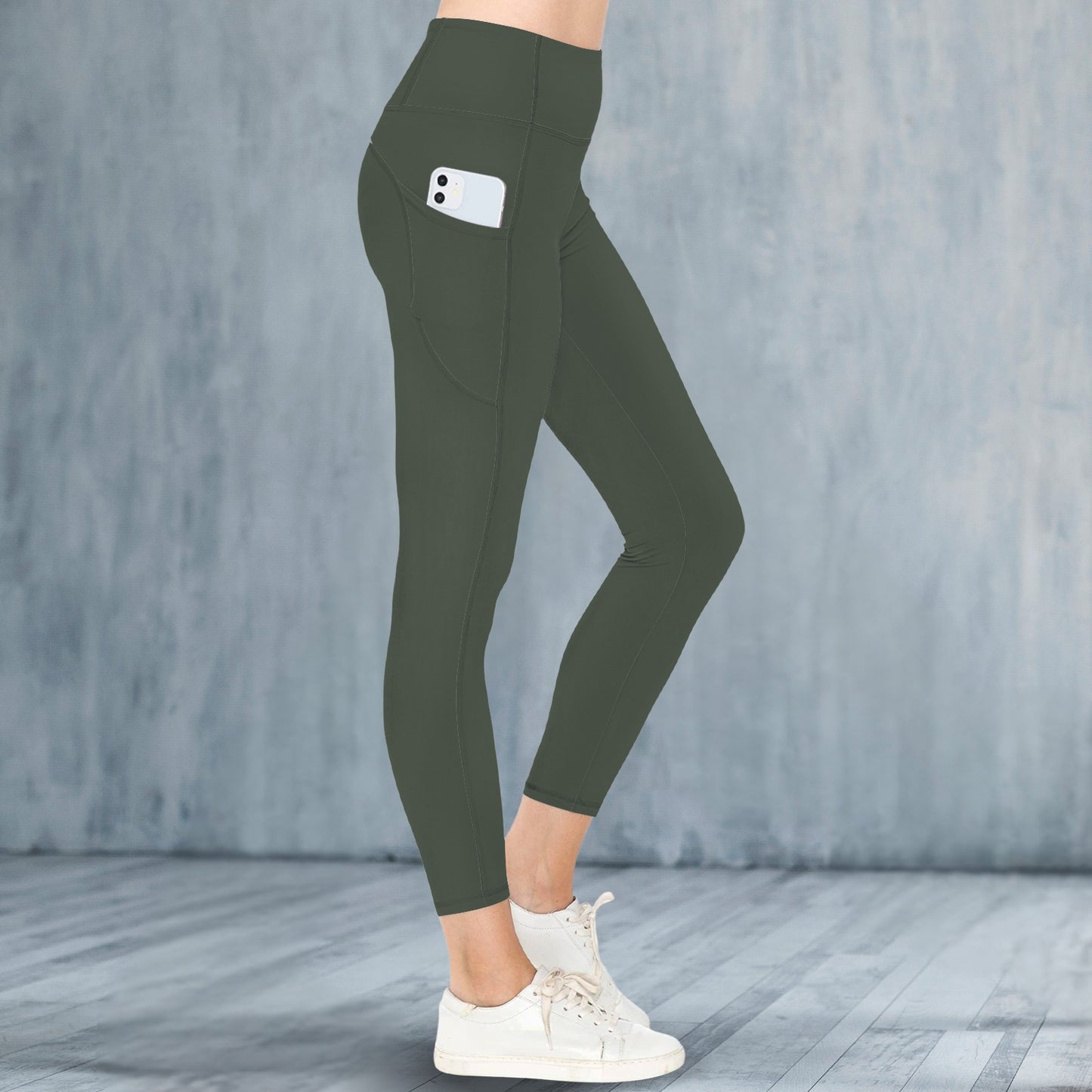 High Waist Yoga Pocket Leggings Dark Olive