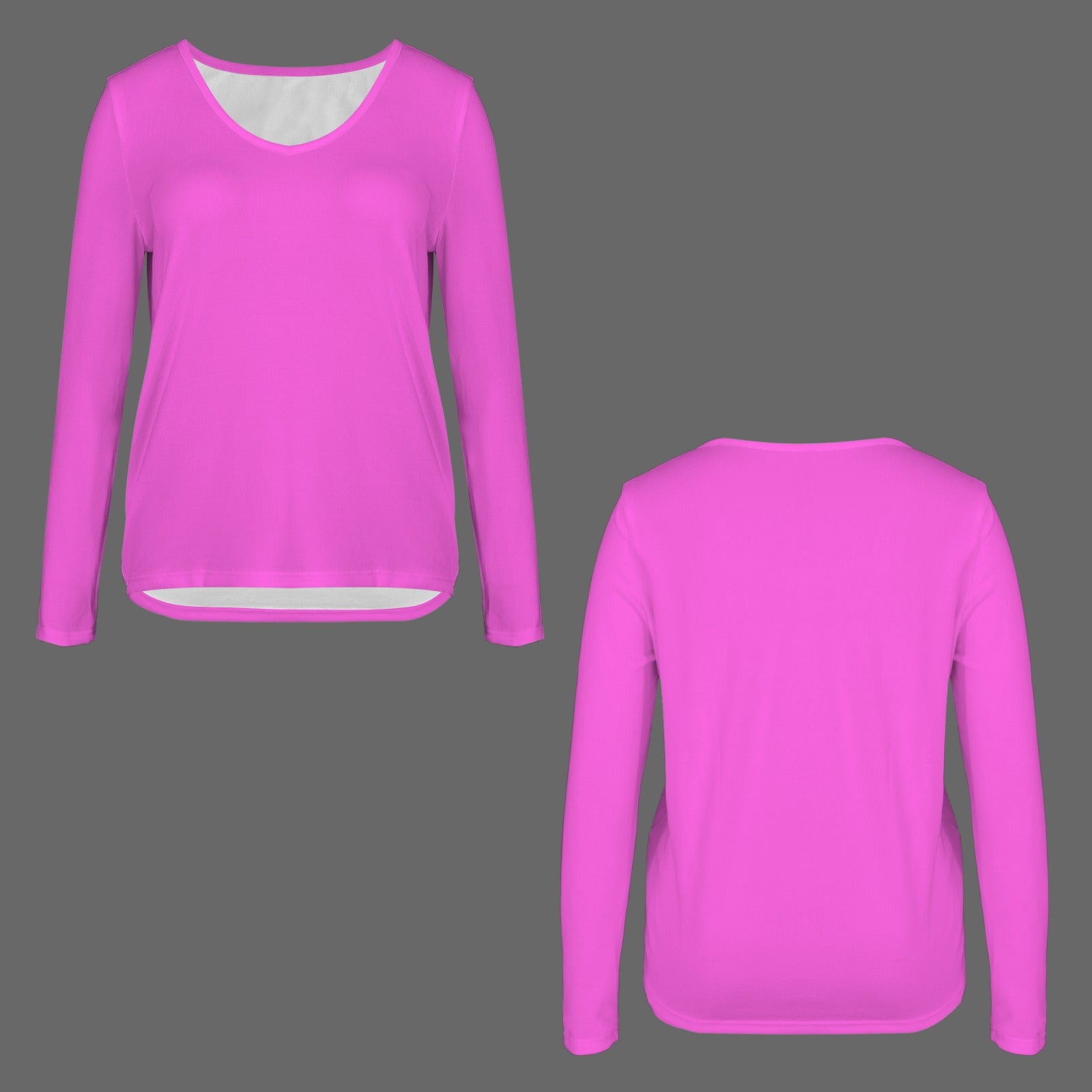 V Neck Long Sleeve Pullover Top Fuchsia