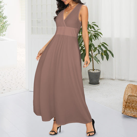 Dark Natural Neutral Maxi Dress Sleeveless V-Neck