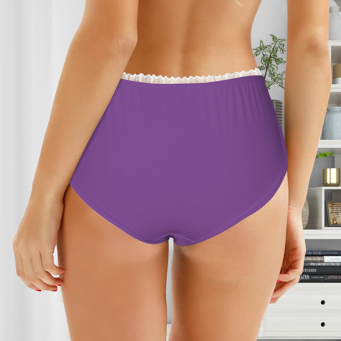 Classic Underwear with White Lace Purple