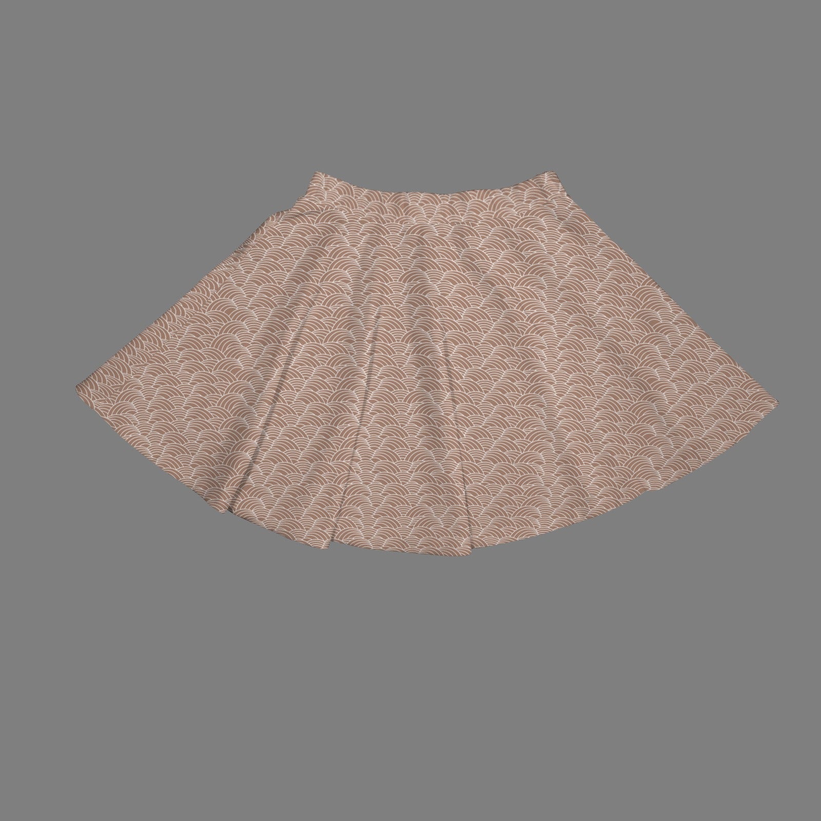 Elastic Waist Casual Flared Mini Skirt Beige Scallop Print